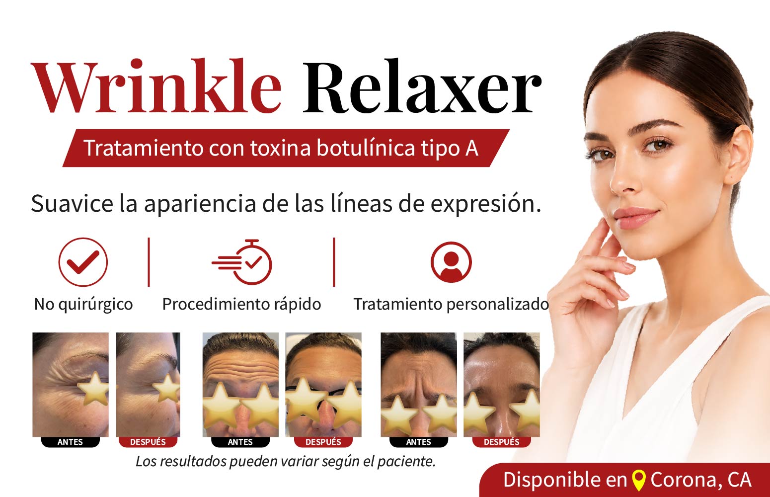 Tratamiento estético inyectable diseñado para disminuir temporalmente la actividad de determinados músculos del rostro y suavizar la apariencia de ciertas líneas de expresión.